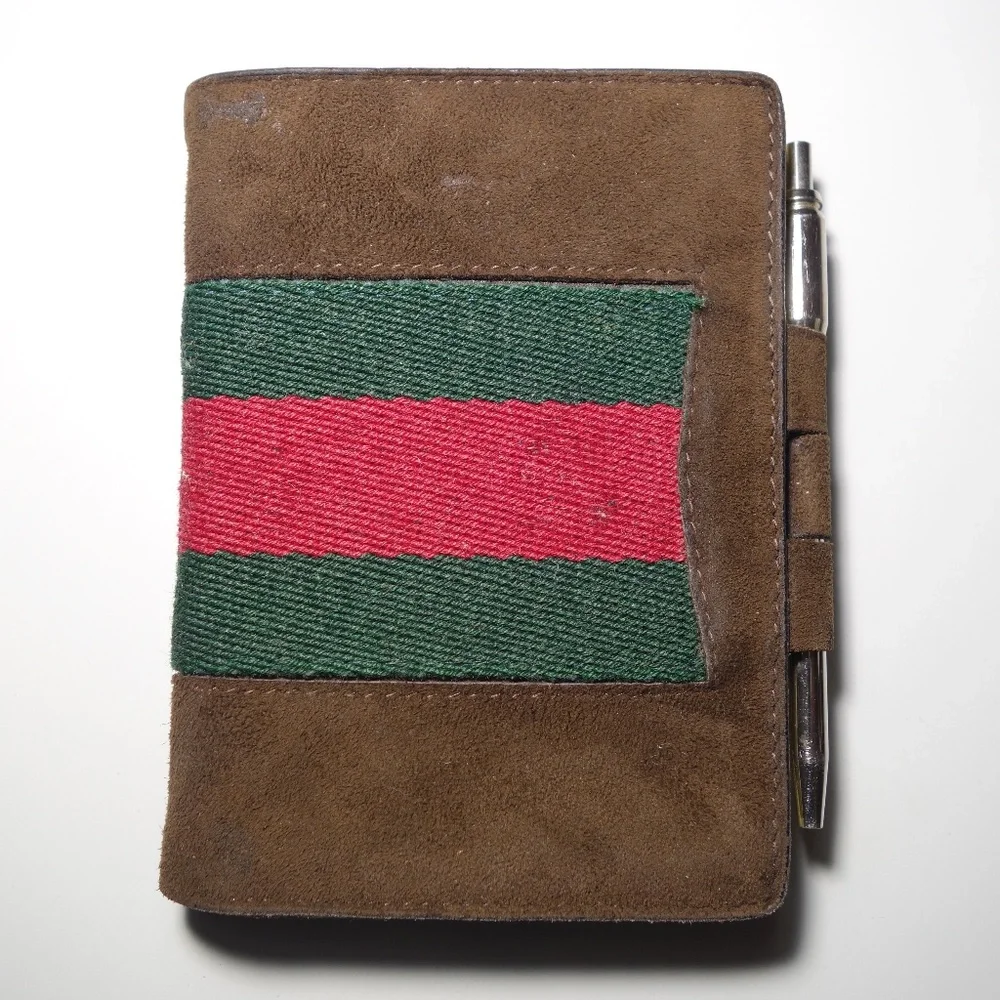 Vintage 1974 Gucci Leather Suede Mini Agenda Made In Italy With Ballpoint Pen